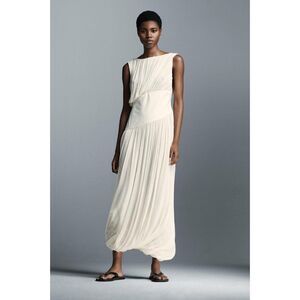 Zara Womens Midi Dress Size XS off White Balloon Skirt Satin Sash 8212/219 NWT
